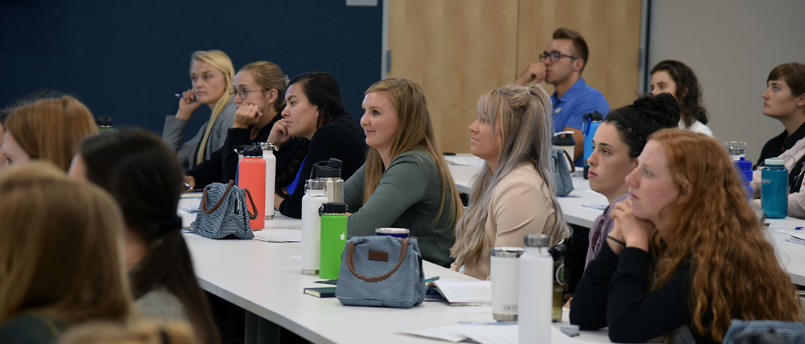 Dietetic interns from Montana State University listen to a presentation at Blue Cross and Blue Shield of Montana headquarters in Helena.