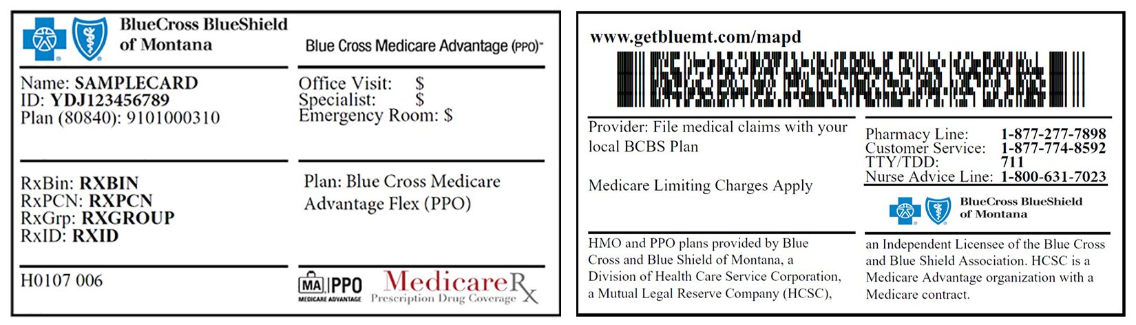 Blue cross Medicare Advantage Flex Sample Card