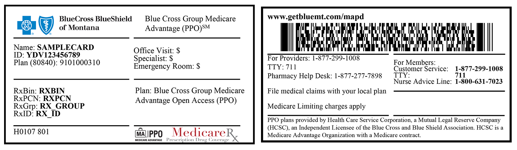 Blue Cross Medicare Advantage Open Access Sample Card