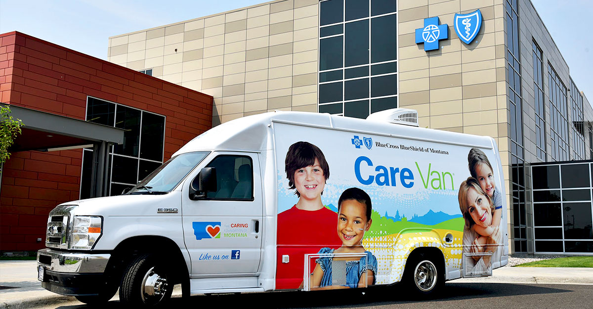Care Van® parked in front of Blue Cross and Blue Shield of Montana building