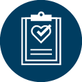 icon graphic of a clipboard with a heart and checkmark