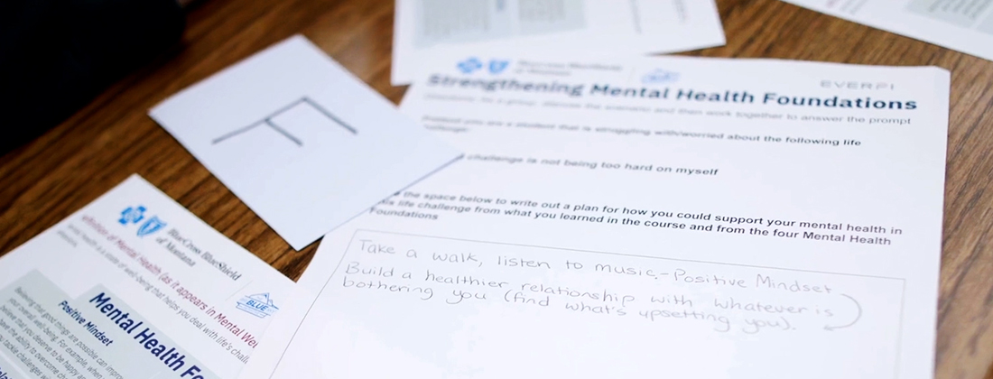Worksheets about mental health tips on school desk