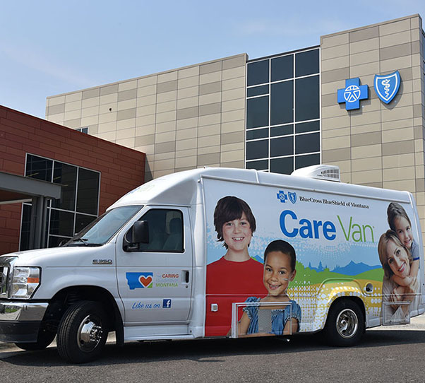 Montana Care Van parked outside BCBSMT's Helena headquarters